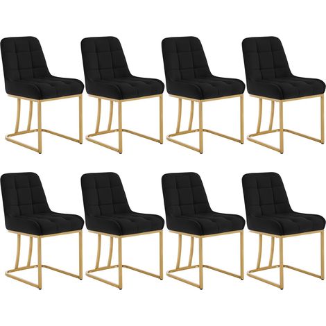 WOLTU Set di 8 Sedie da Pranzo in Velluto Sedie da Cucina Moderne con Gambe in Metallo Dorato Sedie da Salotto per Soggiorno, Nero