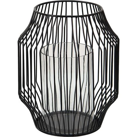 Lanterne Photophore en Métal Noir Porte-Bougie Décoratif pour Intérieur 23 x 28 cm - PANGIVO (1/5)