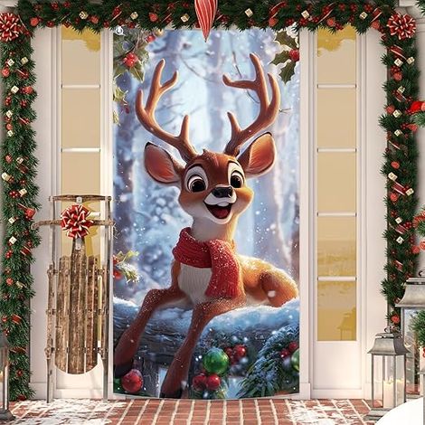 Striscione natalizio 0,9x1,8 m - decorazione per porta con renne (1/3)