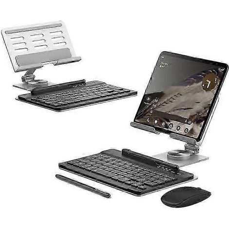 Support de bureau pliable GKK compatible Fold/Z Fold avec clavier Bluetooth + souris + stylet, 25-26 pouces, argent.