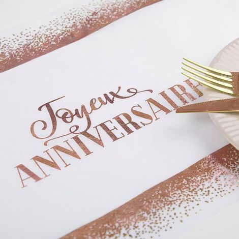 Runner Tavola Compleanno Joyeux Bianco Rosa 10 m x 28 cm (1/4)