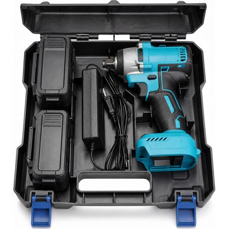 Kabelloser bürstenloser Schlagschrauber Lithium 10 Zellen blau 2 Batterien Ladegerät (1/5)