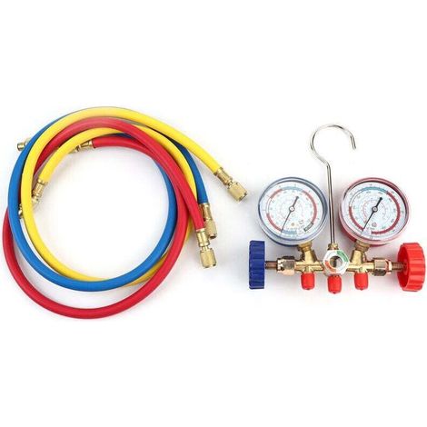 3 Way A/C Diagnostic Gauge Set, Refrigerant Air Conditioning Tools AC Diagnostic Gauge Set with Hose Kit and Hook (1/4)