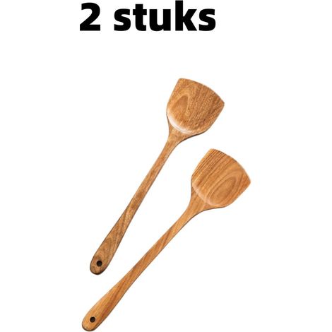 Lot de 2 spatules antiadhésives pour poêles et casseroles avec long manche dimensions 39 x 9 cm résistantes aux taches couleur marron (1/5)