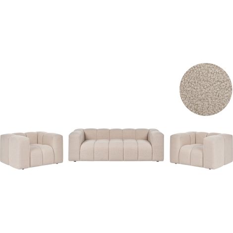 Living Room Set Beige Boucle with Armrests Sofa and 2 Armchairs Modern Japandi Style Living Room ANTOLA (1/5)