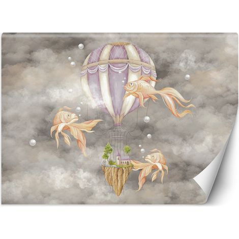Fototapete Heißluftballon fliegendes Haus und Fisch 100x70 cm (1/5)