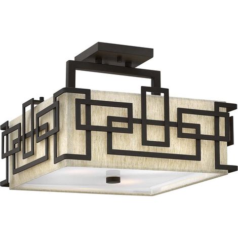 Plafoniera lampada soggiorno acciaio lino bronzo L 38,7 cm 3 fiamme