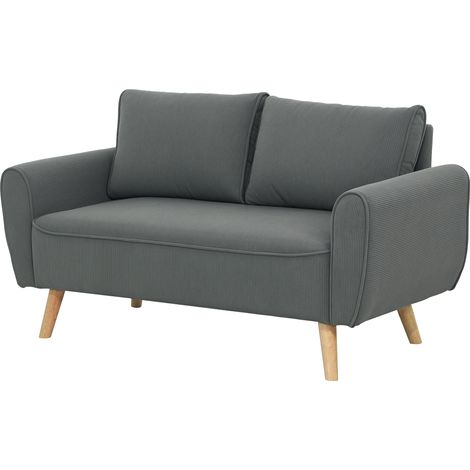 Canapé 2 places, sofa en tissu, housse velours côtelé, 2 coussins dossier, 145x75x78 cm, couleur anthracite (1/5)