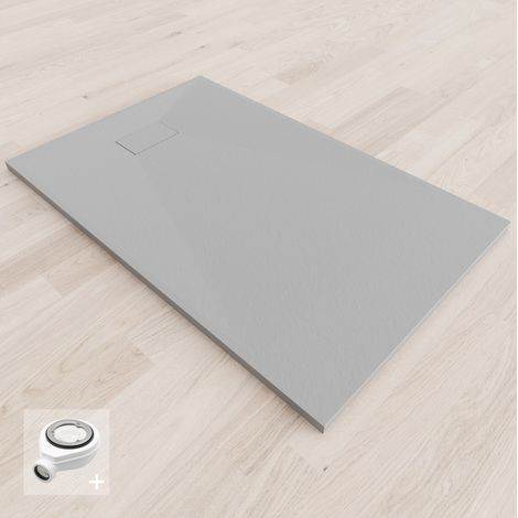 BAYA Receveur de douche 90 x 140 cm Gris extra-plat aspect pierre + bonde incluse (1/5)