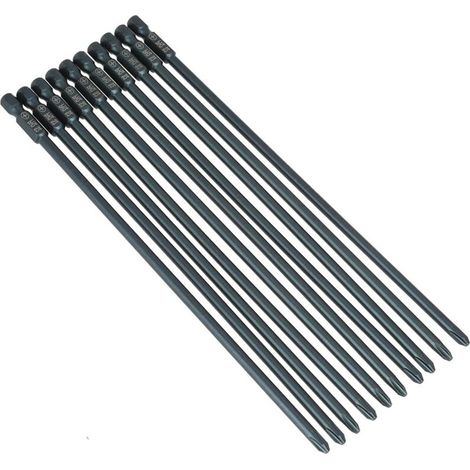 10 Stücke Schraubendreher Bit Set,200mm Extra Lange S2 Stahl Kreuzkopf PH2 Schraubendreher Bits Set 1/4 zoll Sechskantschaft