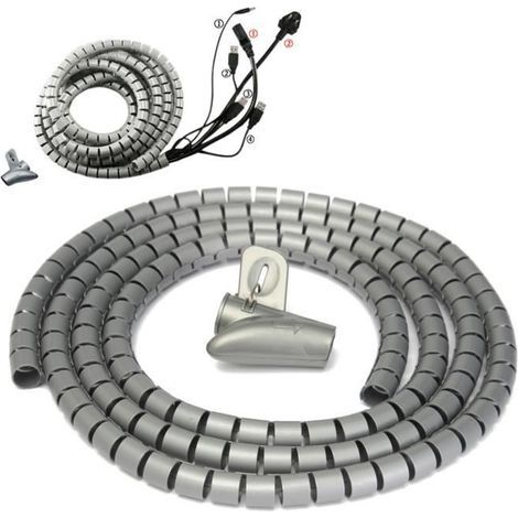 Gaine Tube Spirale Range Cache Câble Fil 2M Ø15mm avec Clip Attache GRIS-Ywey (1/5)