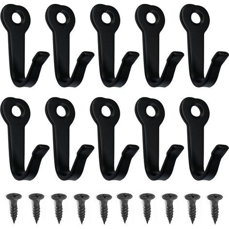 Lot de 10 crochets muraux noirs avec vis – Crochets décoratifs, simples et d'extérieur pour vêtements (1/5)