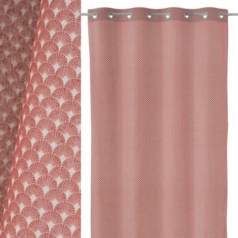 Rideau à Œillets Rose Motif Géométrique Vintage - Longueur 260cm (1/3)