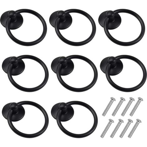 8 Pièces Boutons de Porte Vintage, Poignées de Meuble Ronde, Poignée D'armoire Classique, Tiroir Bague Poignée de Traction, Bouton de Meuble pour Cuisine Armoire Placard Commode (Noir) (1/5)
