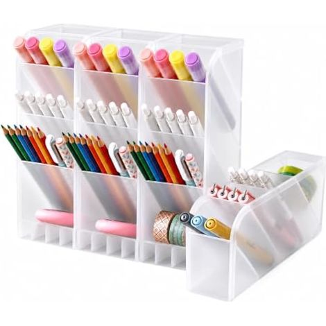 Lot de 4 Pots à Crayons de Bureau, Organisateur de Stylos Multifonction à 4 Compartiments, Porte-Stylos de Bureau à Design Incliné, Rangement pour Stylos, Crayons et Feutres (1/5)