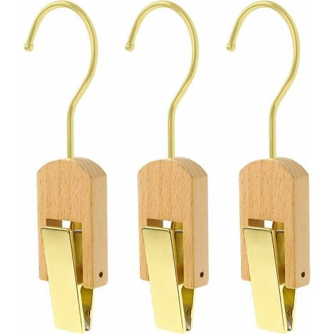 Porte Manteau, 3 Porte Manteau Doré en Acier Inoxydable Avec 3 Clips Métalliques en Bois, Peignoir et Crochet à Serviette Pour Suspendre les Vêtements de Maison et de Bureau (1/5)