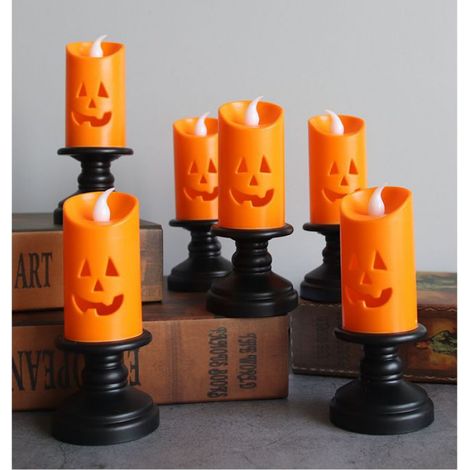 4 Pièces Bougie LED, Design Citrouille Creuse, Mèche Simulée, Interrupteur Base, Décoration Halloween Intérieur Extérieur (1/5)