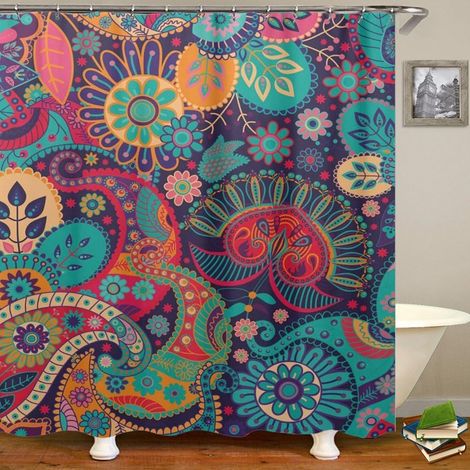 Filiyano-Rideau de douche décoratif à motif mandala, style vintage, géométrique, à imprimé floral, pour salle de bain, 180 cm x 180 cm (1/5)