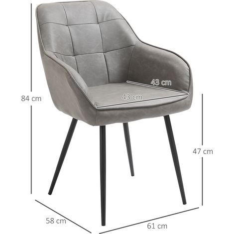 Chaise de salle à manger de style industriel avec dossier, chaise de salon moderne en similicuir et métal noir, 61 x 58 x 84 cm, grise (1/5)