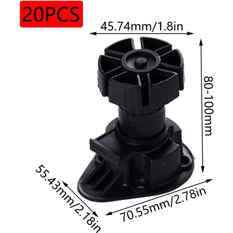 Lot de 20 - Pied Réglable Pour Meuble - Clip Fixation Base Pour Meubles - Pieds Meuble Cuisine - Avec Bouton (1/5)