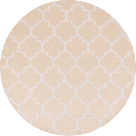 Alfombra moderna para interior y exterior redonda con diseño de enrejado marroquí 120 cm beige y blanco Mosore
