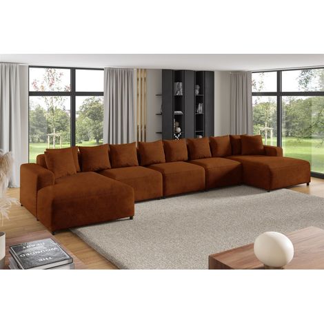 Wohnlandschaft Sofa U-Form Designersofa MEGAN XL in Stoff Poso Rostbraun (1/2)
