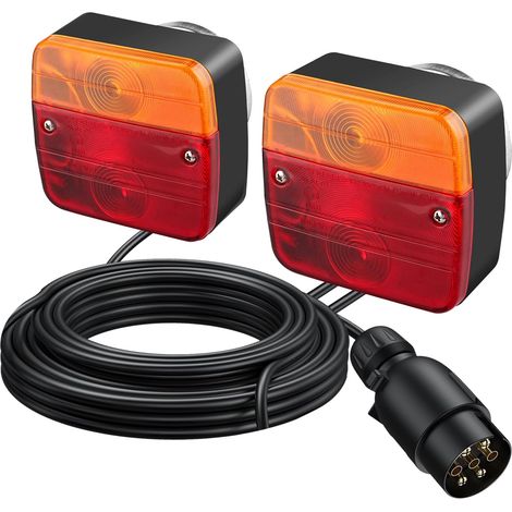 Feux Arrière Remorque Magnétiques 2x Éclairage Homologué ECE 12V Câble 7,5m 7 Broches Étanche IP65 pour Voiture Camion Caravane Bateaux Camionnettes (1/5)