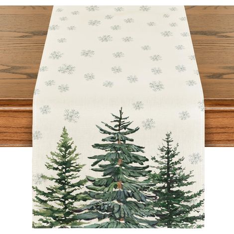 Chemin de table de Noël avec motif d'arbre de pin et flocon de neige, décoration de table de cuisine pour l'hiver, pour la fête de Noël, décoration de la maison, 40x240 cm (1/5)