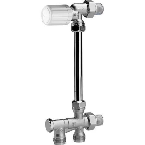 Pettinaroli – Robinet thermostatisable 1/2" x 18 – Mono/bitube avec tête manuelle – Nickelé à raccord compression – Pour tube P.E.R. ou cuivre