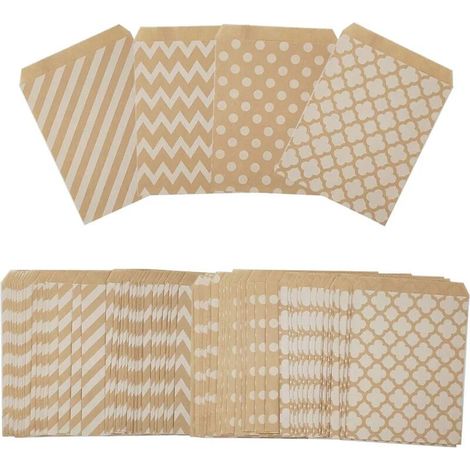 Sac Bonbon,Sachet Confiserie 100 Pièces Sacs en Papier Bonbons 4 Motifs Différents Sac Sachet Papier Sacs Papier Points,Kraft à Fond Marron Sacs en Papier Bonbons Lefou (1/5)
