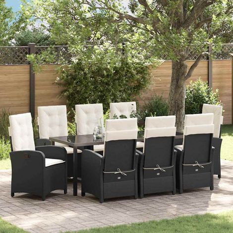Garten Essgruppe mit Kissen 9 pcs Schwarz Poly-Rattan (1/5)