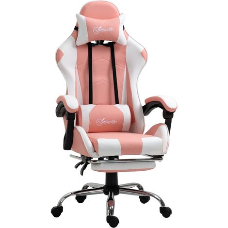 Calreo Chaise gaming ergonomique fauteuil bureau appui tête rose blanc (1/5)