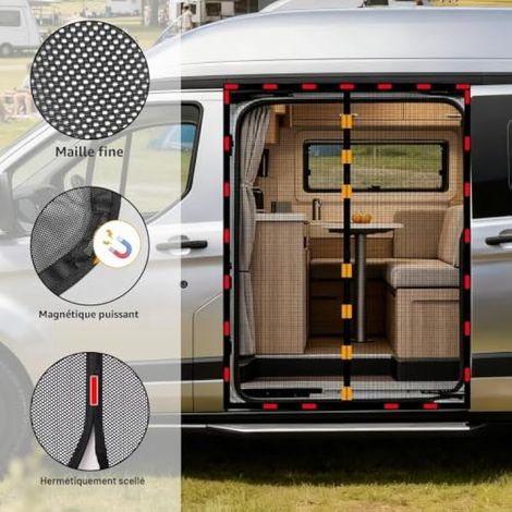 Moustiquaire magnétique pour porte coulissante VW T5 T6, fermeture magnétique centrale, protection solaire pour camping-car et porte latérale. (1/3)