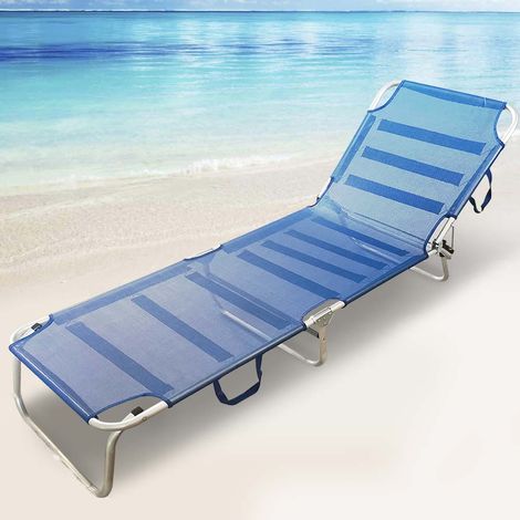 Lettino Prendisole Pieghevole in Alluminio e Texilene Mare Spiaggia Sdraio Blu (1/2)