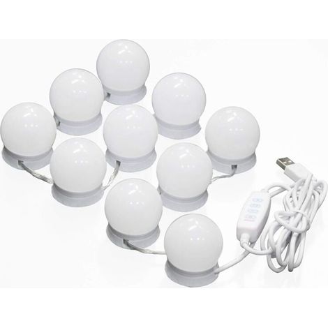 Luce per specchio, kit di luci LED dimmerabili con 10 lampadine Hollywood per specchio cosmetico da bagno, 3 livelli di luminosità (specchio non incluso) (1/4)