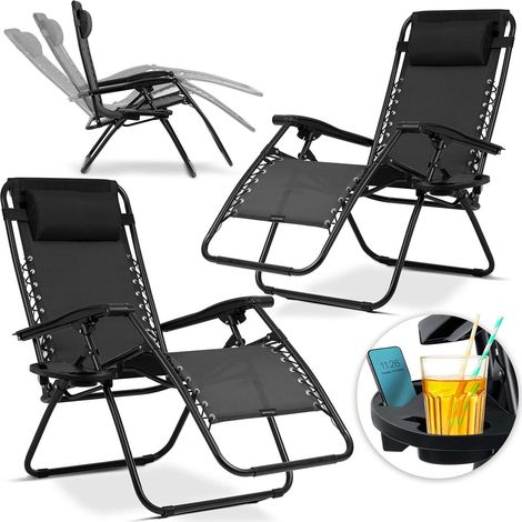 Tumbona de jardín plegable con cojín Sofotel ChillWell set de 2 negro (1/5)