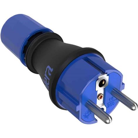 2P+E-Stecker, 16 A, 250 V, mit ø4,8-mm-Spikes, Material: schwarzer Gummi, Thermoplast 706TK, Solera