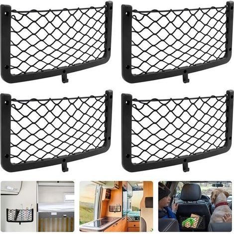 4er-Set Auto-Aufbewahrungsnetze. Kofferraumnetz. Inkl. Schrauben und Haken. Organizer-Tasche für Autos, Wohnmobile, Boote und Zuhause (36 x 18 cm). (1/5)