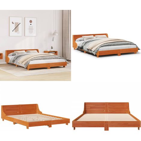 Cadre de lit sans matelas cire marron 140x190cm bois pin massif - Cadre De Lit - Lit Double - Lit En Bois - Lit Design - Meuble Chambre - Home & Living (1/5)