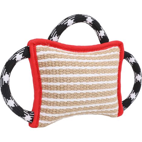 Coussin à mâcher avec 3 poignées robustes, en jute résistant aux déchirures, jouet interactif à mâcher et à tirer pour chien adulte, rouge. (1/5)
