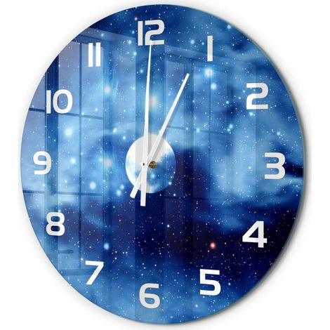 Horloge Murale Ronde Déco Salon Verre Trempé Silencieuse Design Contemporain Pleine lune fi 60 cm (1/5)