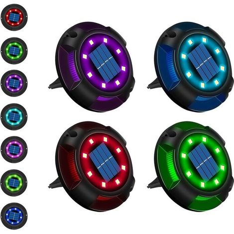 Solaire Extérieur 12 LED 7 Couleurs Lampe Solaire Jardin Spot Encastrable avec Grand Panneau Solaire Étanche IP65 Lampe Solaire au sol (4PCS) (1/5)