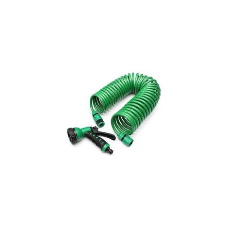 Gartenschlauch mit Sprühkopf, ausziehbar und flexibel bis zu 15 m, aufgerollt, 7 Sprühmuster, zum Bewässern - Crezuo
