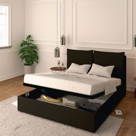 Baldiflex Letto Contenitore Matrimoniale 160x200 Licia in Ecopelle con Rete a Doghe colore Marrone scuro DK Chocolate (1/5)