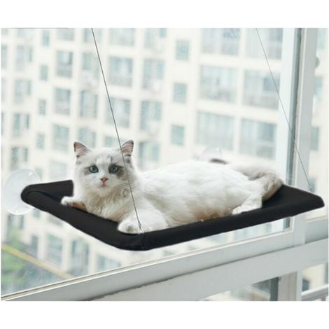 LaBlanc - Hamac pour chat de fenêtre - adapté aux grands chats jusqu\'à 25 kg, chaise longue, lit pour animaux de compagnie - adapté aux grandes fenêtres - lit pour chat suspendu - noir (1/5)