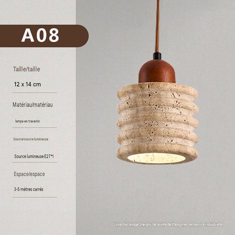 Ce lustre cylindrique, réalisé en travertin gaufré à motif ondulé, mesure 12 x 14 cm. Il présente un style vintage français, un culot E27 et est disponible en trois coloris.