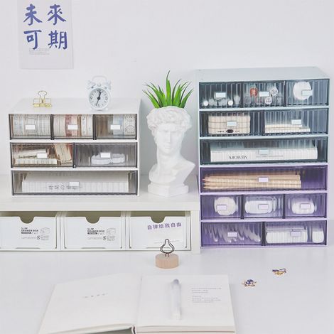 Organisateur de tiroir de bureau, étanche à l'eau et à la poussière, en plastique, à monter soi-même, à plusieurs niveaux et empilable, rayé violet, 1 tiroir