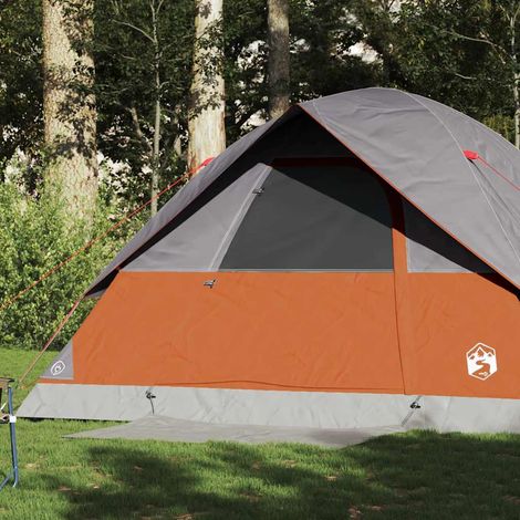 vidaXL Tente familiale à dôme 6 personnes gris et orange imperméable (1/5)