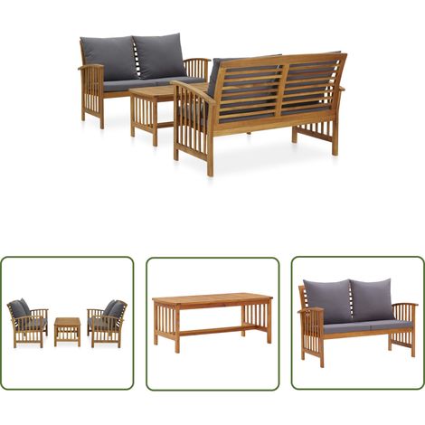 Salon de jardin 3 pcs avec coussins Bois d'acacia solide 8 (1/5)
