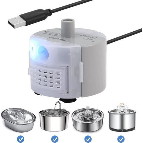 Pompe LED Fontaine a Eau Chat, USB Pompe pour Fontaine a Chat, Silencieuse Pompe de Rechange pour Fontaine à Chat (1/4)